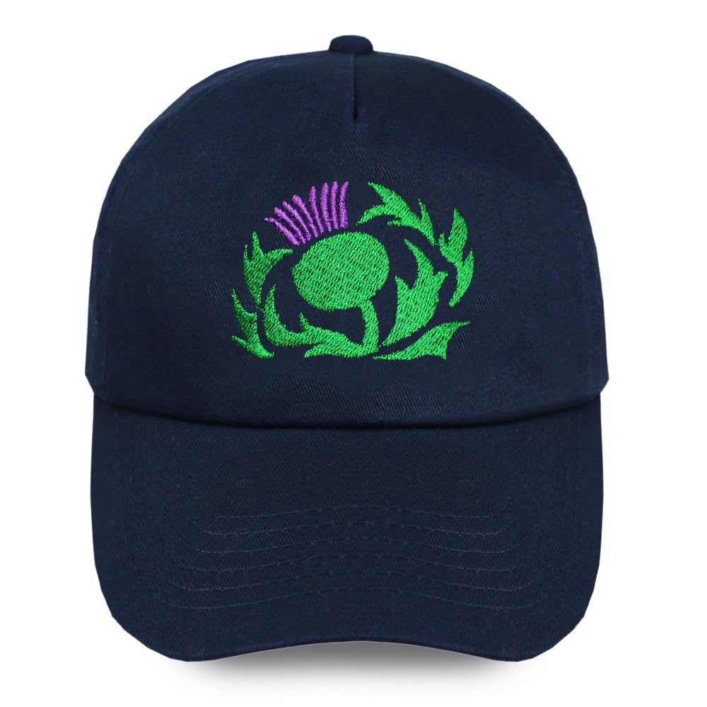 Men's Scotland Thistle Team Baseball Cap Hat (Green & Purple Thistle)