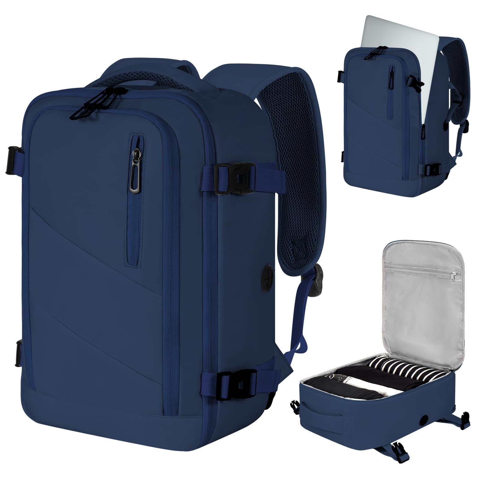 VOESLD Zaino per Ryanair 40x20x25, Zaino da Viaggio Aereo Bagaglio a Mano Blu Scuro Porta PC Donna Uomo, Può essere Utilizzato Come Zaino Sportivo, il Tempo Libero