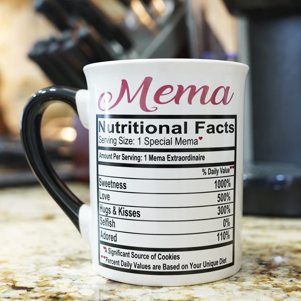 Cottage Creek Mema Mug, 16 oz Black and White Gift Boxed Ceramic Grandma Coffee Cup, Cute Tea Mug and Coffee Mugs for Grandma and Nana, Fun Baby Shower Gifts for Grandparents