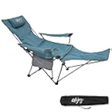 2-in-1 Camping Chair Reclining, Lightweight Folding Camping Chair with Adjustable Backrest & Footrest, Camping Lounge Chair with Headrest, Cup Holder, Storage Bag, for Beach, Lawn, Concert