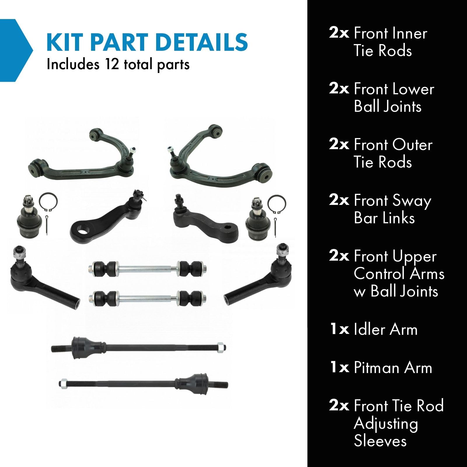 TRQ Front Steering & Suspension Kit Ball Joint Idler Arm Sway Bar  Stabilizer Link Tie Rod