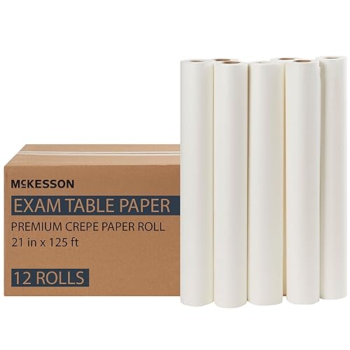 McKesson Papel de mesa de examen médico [12 rollos] – Funda de mesa de cama ideal para cambiar pañales, encerar, enfermería, quiropráctico, rastreo,