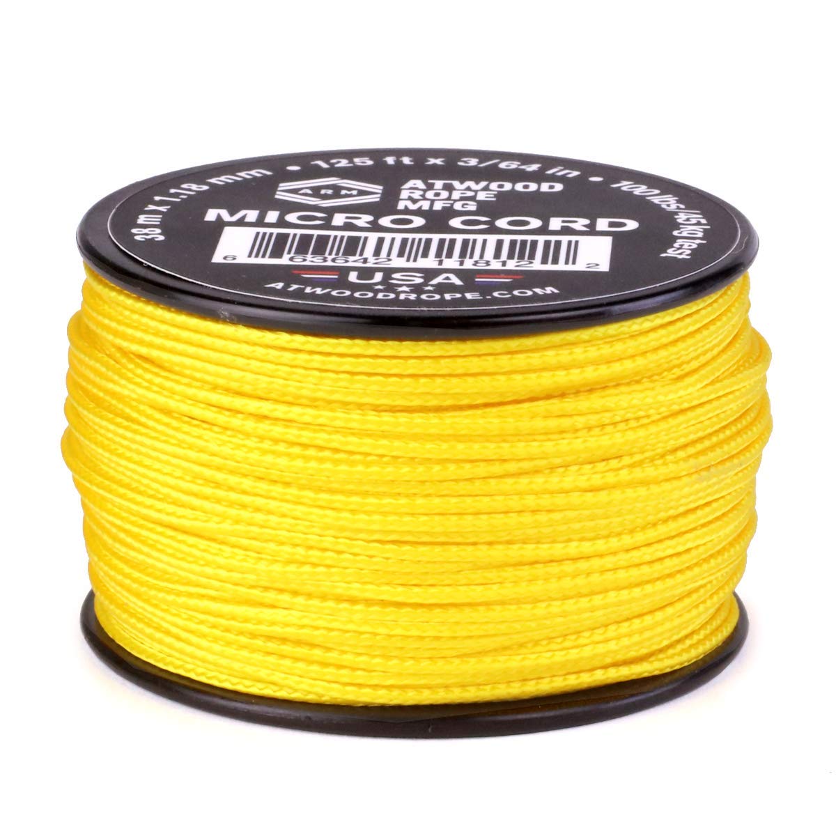 Atwood Rope MFG Tactical Nylon/Polyester Micro Utility Cord 1.18mm X 125ft Reusable Spool | Fishing Gear, Jewelry Making, Camping Accessories (Yellow)