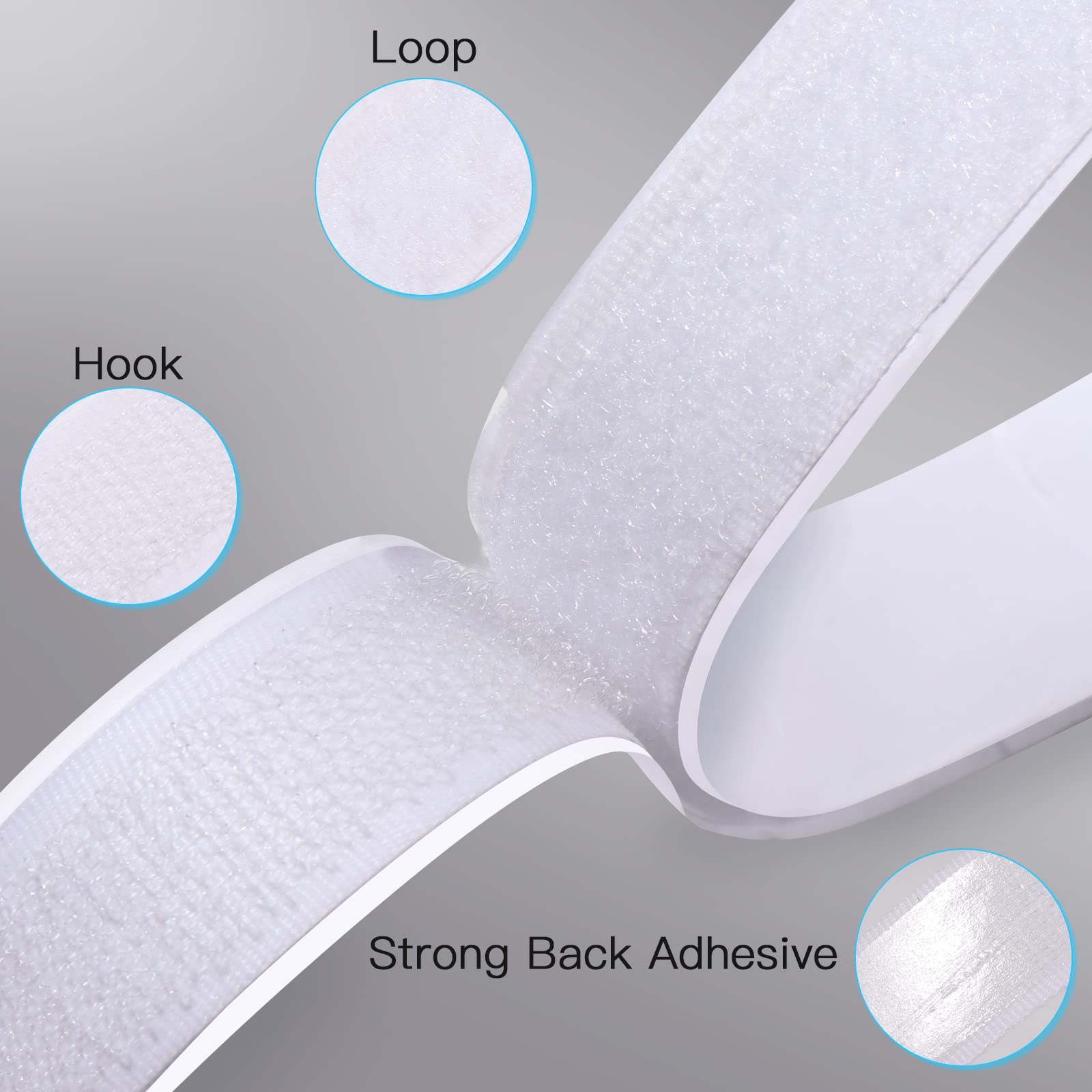 Vinabo Hook Loop Autoadesivo 5 M X 20 MM, Nastro Biadesivo Per Tessuti Hook Loop, Nastro Adesivo Forte Con Chiusura A Strappo Per Cucire (Bianco)