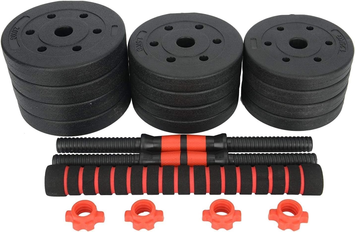 Verstellbares Hantelset 15kg / 20kg / 30kg – 2-in-1 Kurzhantel & Langhantel Set mit Verbindungsstange, Gewichtsscheiben & Anti-Rutsch Griffen, Dumbbell Set