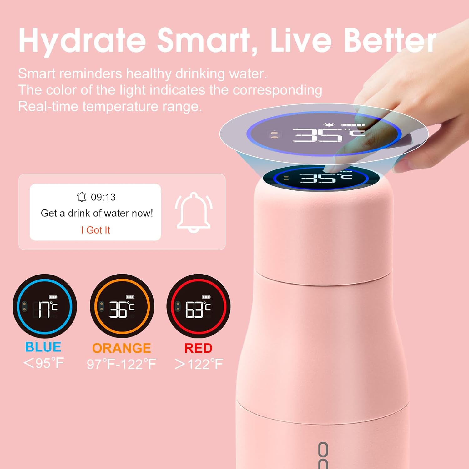 Vsitoo Self Cleaning Water Bottle - 15oz Stainless Steel, AI Self-Clean, 30-Day Battery, Magnetic Charging, BPA-Free for Travel/Gym/Office, No App Needed - Image 3