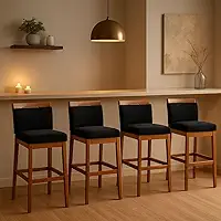 Kit 4 Banquetas Alta Estofada Cozinha Área Gourmet com Encosto Confortável Suede Preto