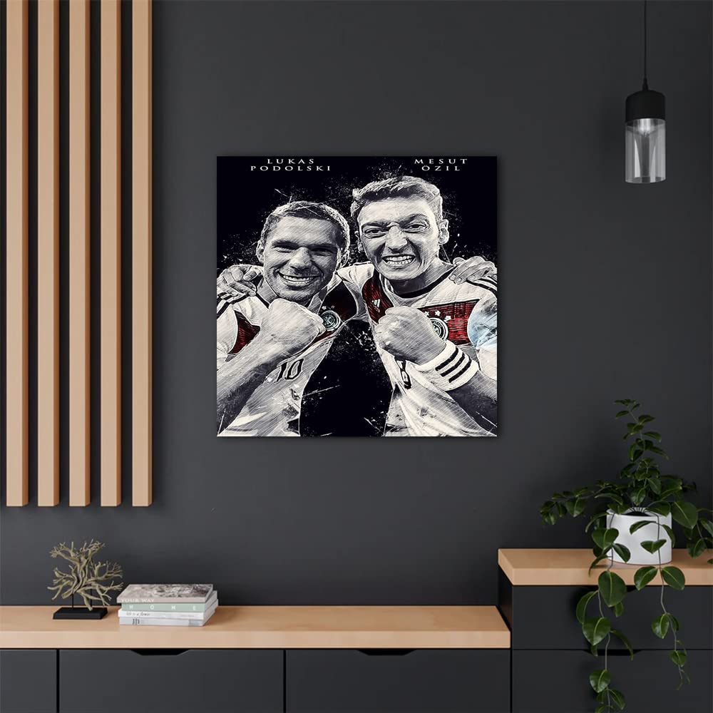 VERRE ART Printed Framed Canvas Painting for Home Decor Office Wall Studio Wall Living Room Decoration (14x14inch Wrapped) - Lukas Podolski and Ozil
