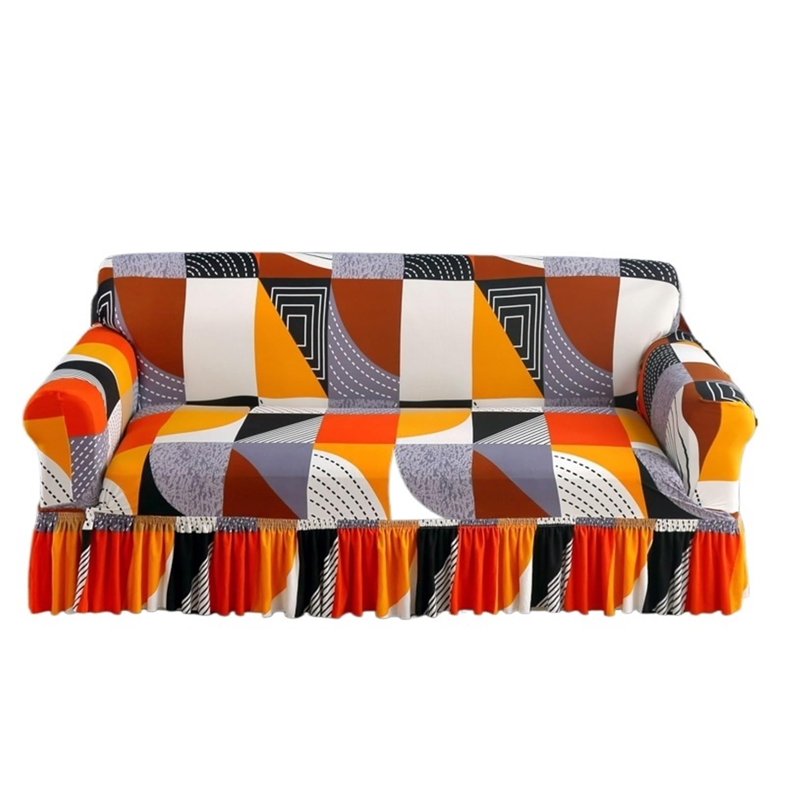 GCYEIDMA Skirt Sofa Cover Stretchable Sofa Cover with Skirt Washable Furniture Protector Printed Slipcovers with Elastic Bottom for Living Room(Color 5,3-seater 190-230cm)