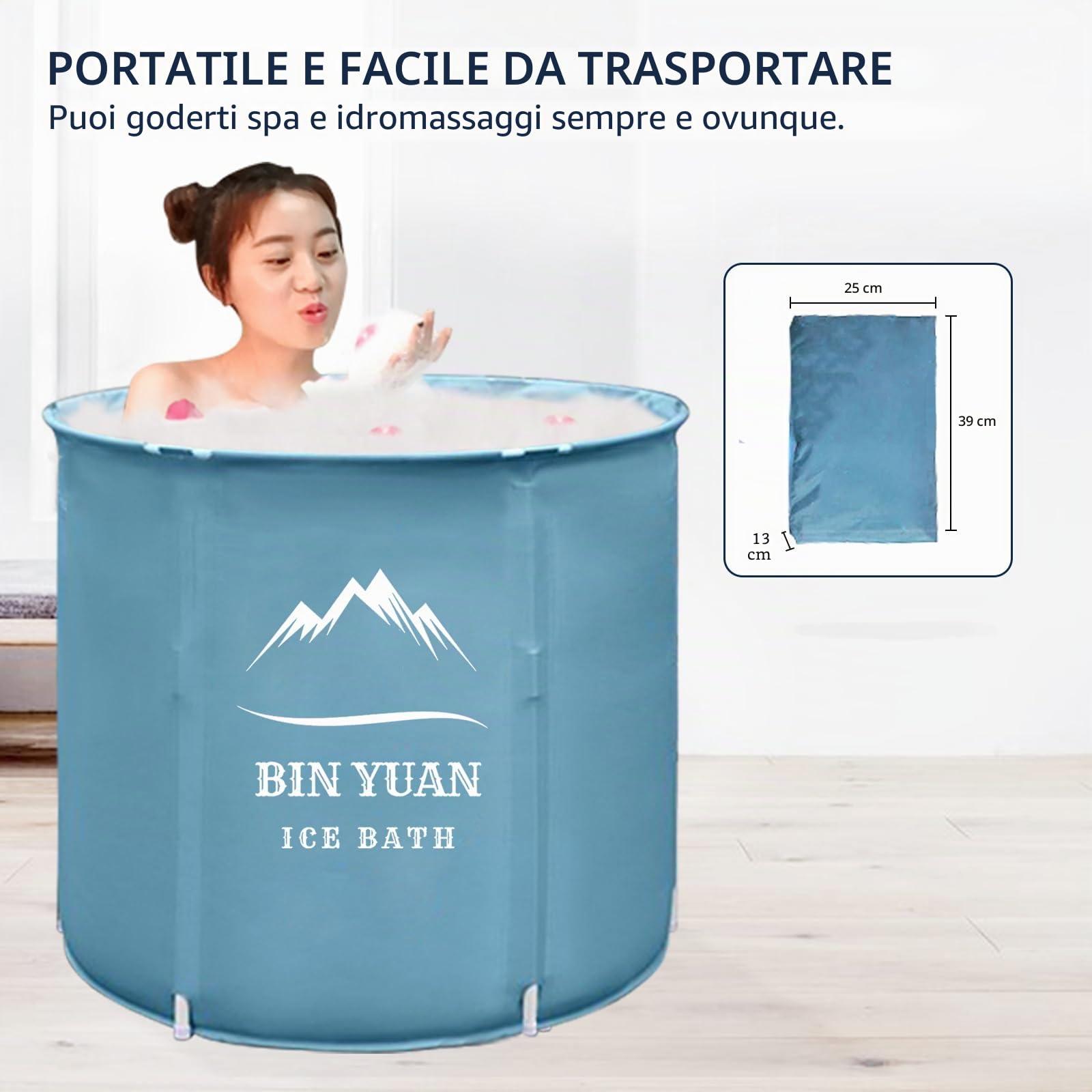 Vasca Da Bagno Ghiaccio Pieghevole Portatile per Adulti, 70x68cm Ice Bath Tub Freestanding, per Soaking Spa, Sale
