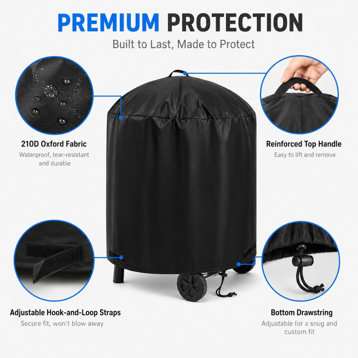Copertura Barbecue Esterno per GRILIFE KY-PG 22.5in 57cm 2025 2026+ | Telo Copri Barbecue Copri Grill BBQ Copertura BBQ Impermeabile Rotondo Protettivo Anti Polvere Neve Pioggia Feci Uccelli Sole