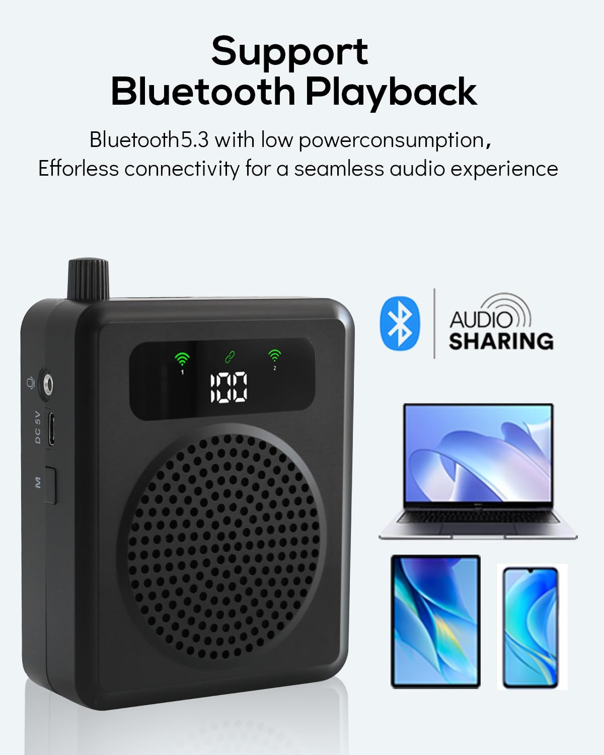 Amplificatore vocale portatile con microfono lavalier, clip on microfono con altoparlante, amplificatore vocale wireless con microfonos per insegnanti in classe, riunioni e all'aperto (Nero)