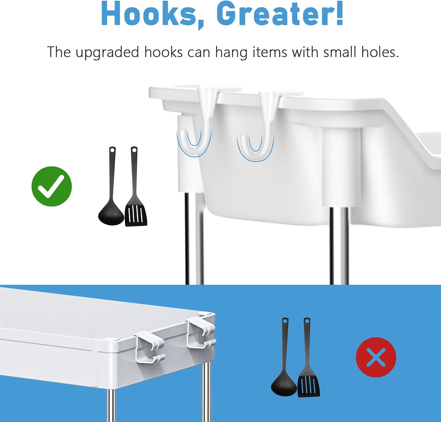 Virtotron Rolling Storage Cart, 4-Tier Utility Cart with Hooks for Kitchen, Bathroom Organizer with Wheels, Slide Out Heavy Duty Laundry Shelf, White