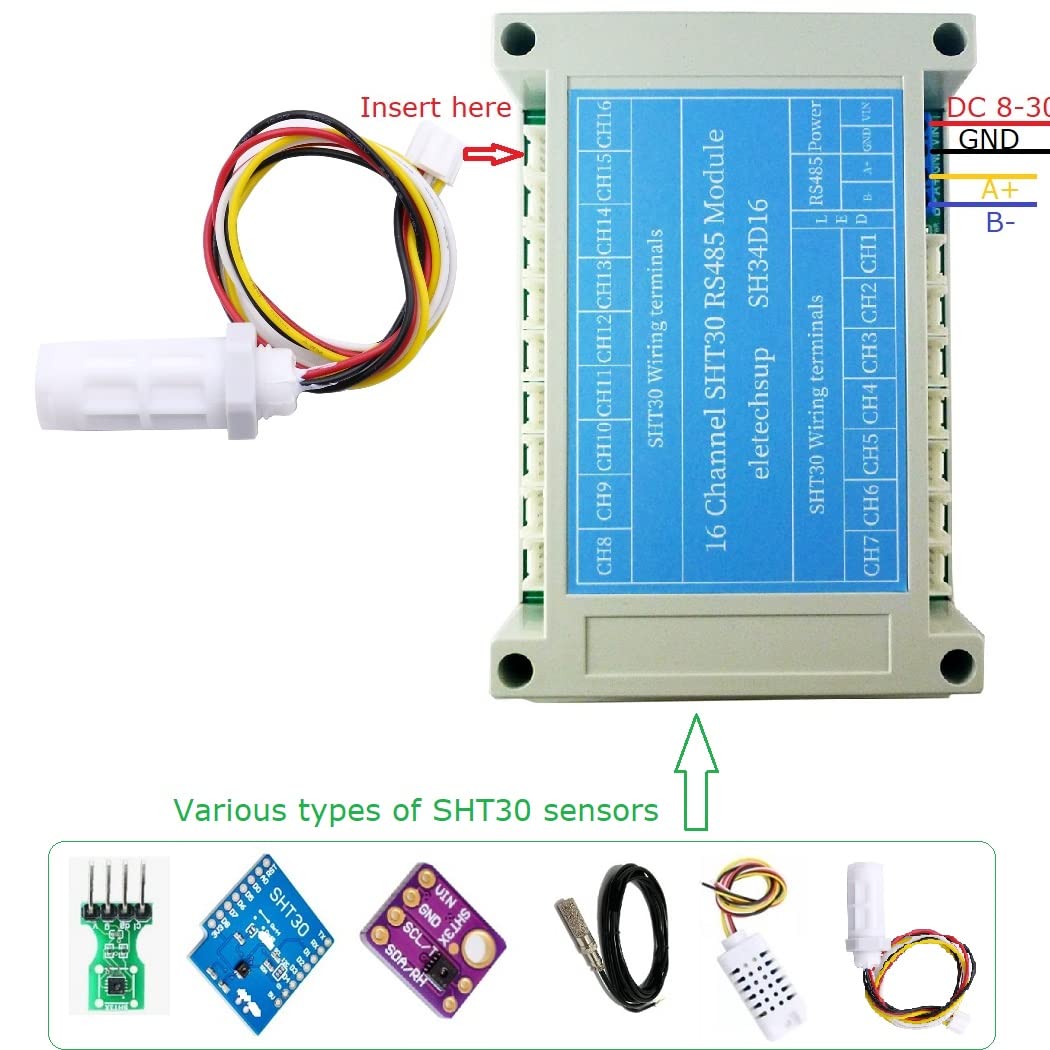 DC 12V 24V 16CH Temperature & Humidity Collector RS485 Modbus Rtu Board SHT30 SHT3X Sensor Controller Paperless Recorder Module (1 x Mother Board)