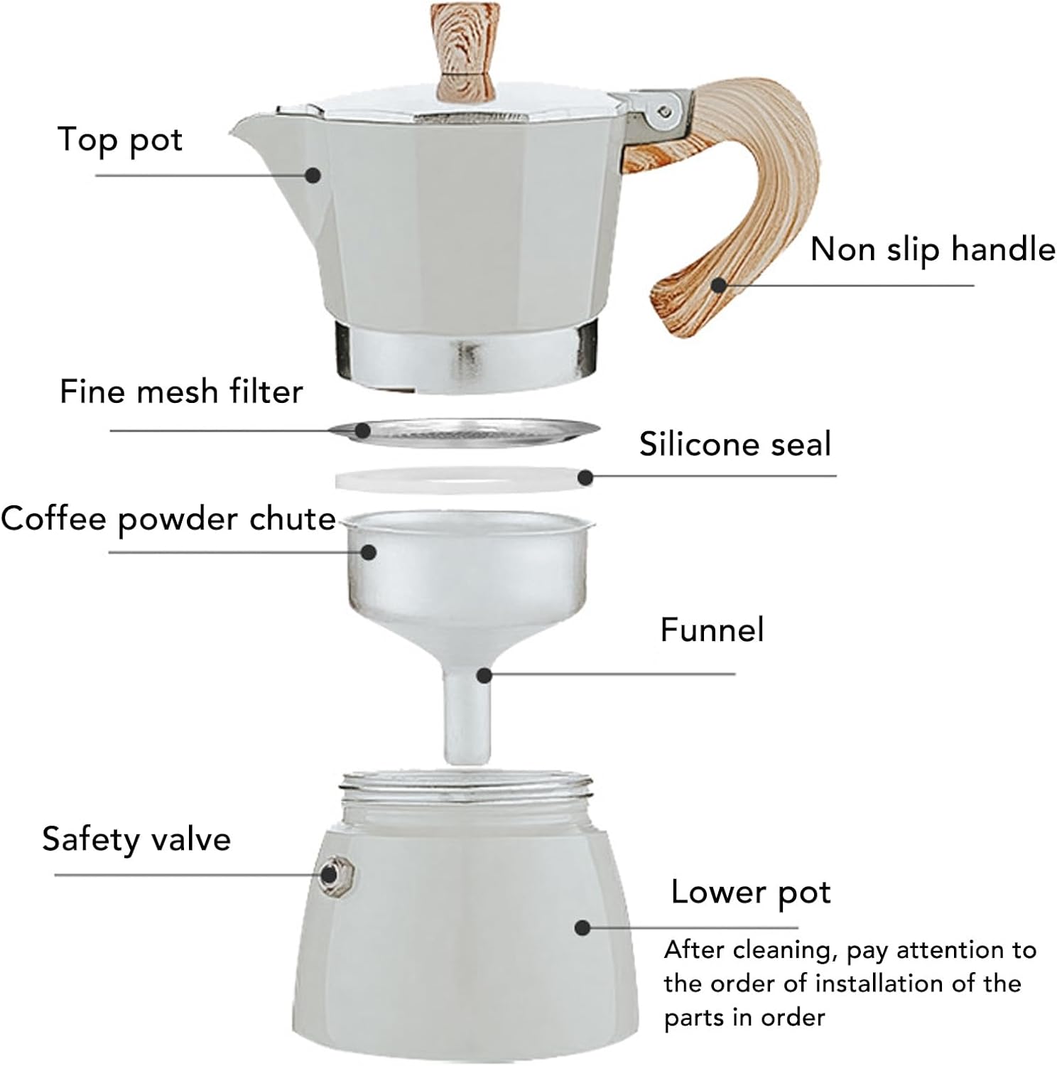 Espressos Cup Moka Pot, Stovetop Espressos Maker Stovetop Coffee Maker Capable for Home Office Use Easy to Operate (150ML)