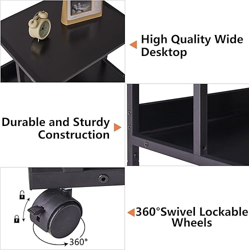 Miniatura 8 de IBUYKE Soporte de impresora con estante de almacenamiento, mesa de impresora de 3 niveles con ruedas, carrito de impresora para organización de