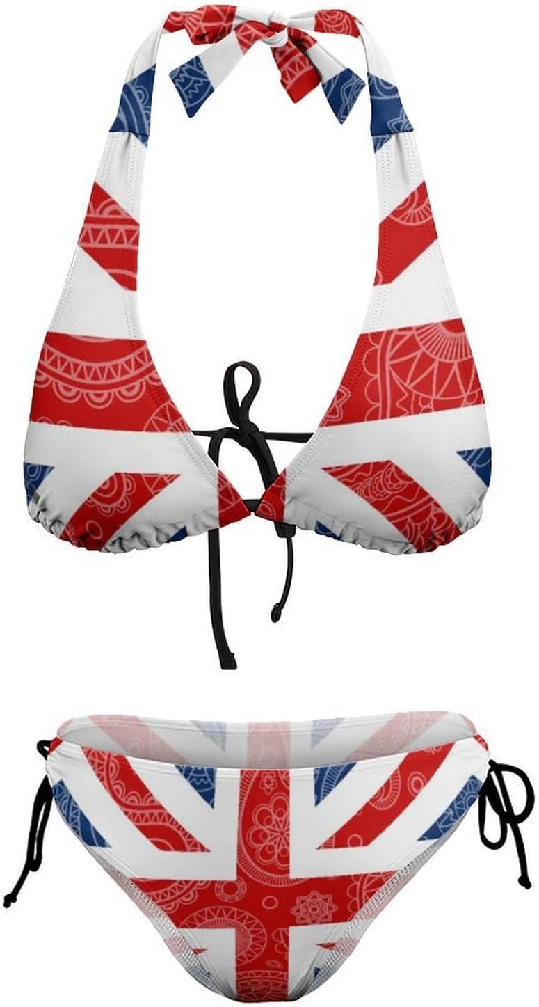 British Flag Paisley Pattern Novelty Women's 2 Piece String Bikini Set Swimsuits Bathing Suit Swimwear