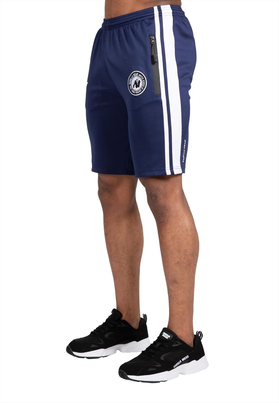 Gorilla Wear - Stratford Track Shorts - Blue - Bodybuilding Sports Everyday Leisure with Logo Print Light and Comfortable for Optimal Movement Made of Polyester and Spandex