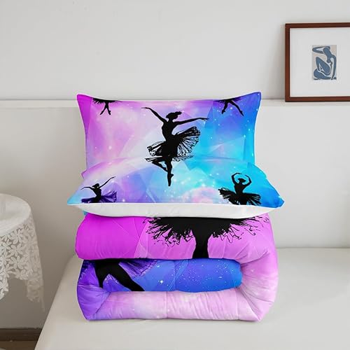 Miniatura 4 de Erosebridal Juego de ropa de cama de ballet tamaño individual, edredón y relleno de edredón para niñas de gimnasia, edredón acolchado de lujo, rosa,