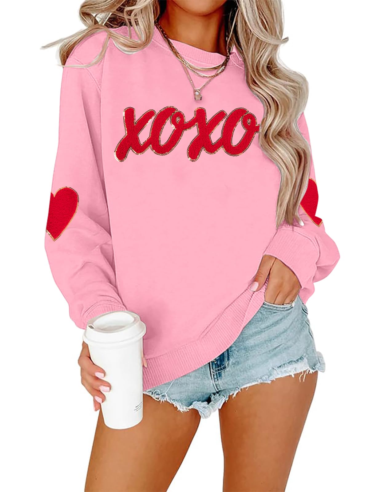 maximgr Valentines Sweatshirt Women Teacher Valentine Shirts sequin Love Heart Graphic Tee Valentine's Day Gift Pullover-picture-24