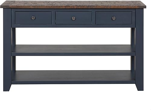 Miniatura 5 de GDFStudio Trmxma - Mesa consola de 48 pulgadas de largo con 3 cajones de almacenamiento y 2 estantes abiertos, mesa auxiliar rectangular de madera