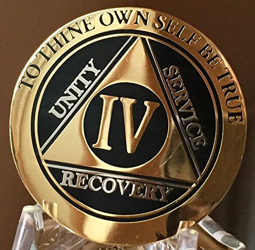 Recoverychip 4 Year Aa Medallion Elegant Black Gold Silver Bi-Plated Alcoholics Anonymous Sobriety Chip #TOP7