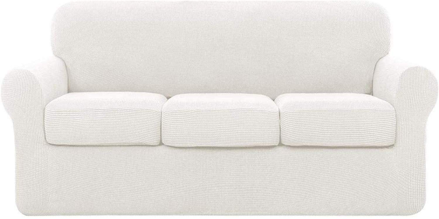 Universal Sofa Cover with 2 Separate Cushion Covers, Stretch Polyester Spandex Sofa Slipcover Replacement Anti-Slip Furniture Protector (White,3 Seater(185-235cm))
