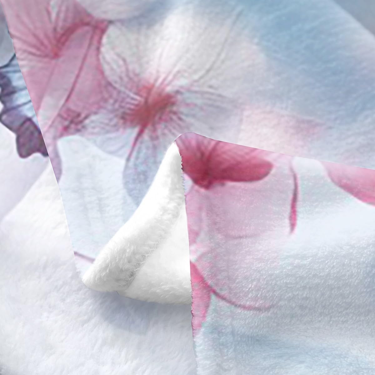 Feelyou Butterfly Fuzzy Blanket Queen 90"x90" Butterflies Print Flannel Fleece Throw Blanket Girl Cherry Blossoms Floral All Season Bed Blanket for Sofa Couch Beautiful Butterfly Plush Blanket