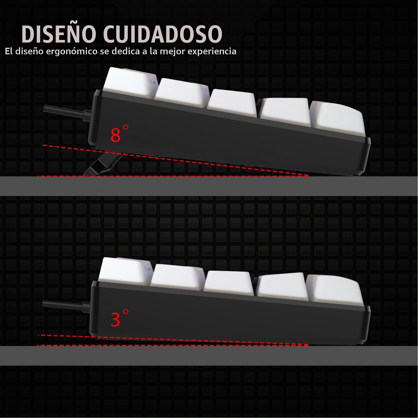 XUMIUZIY Teclado para Juegos con Cable 60%, Mini Teclado para Juegos con Sensación Mecánica, Teclado Ultracompacto de 61 Teclas con Retroiluminación RGB, Teclado Ergonómico para
