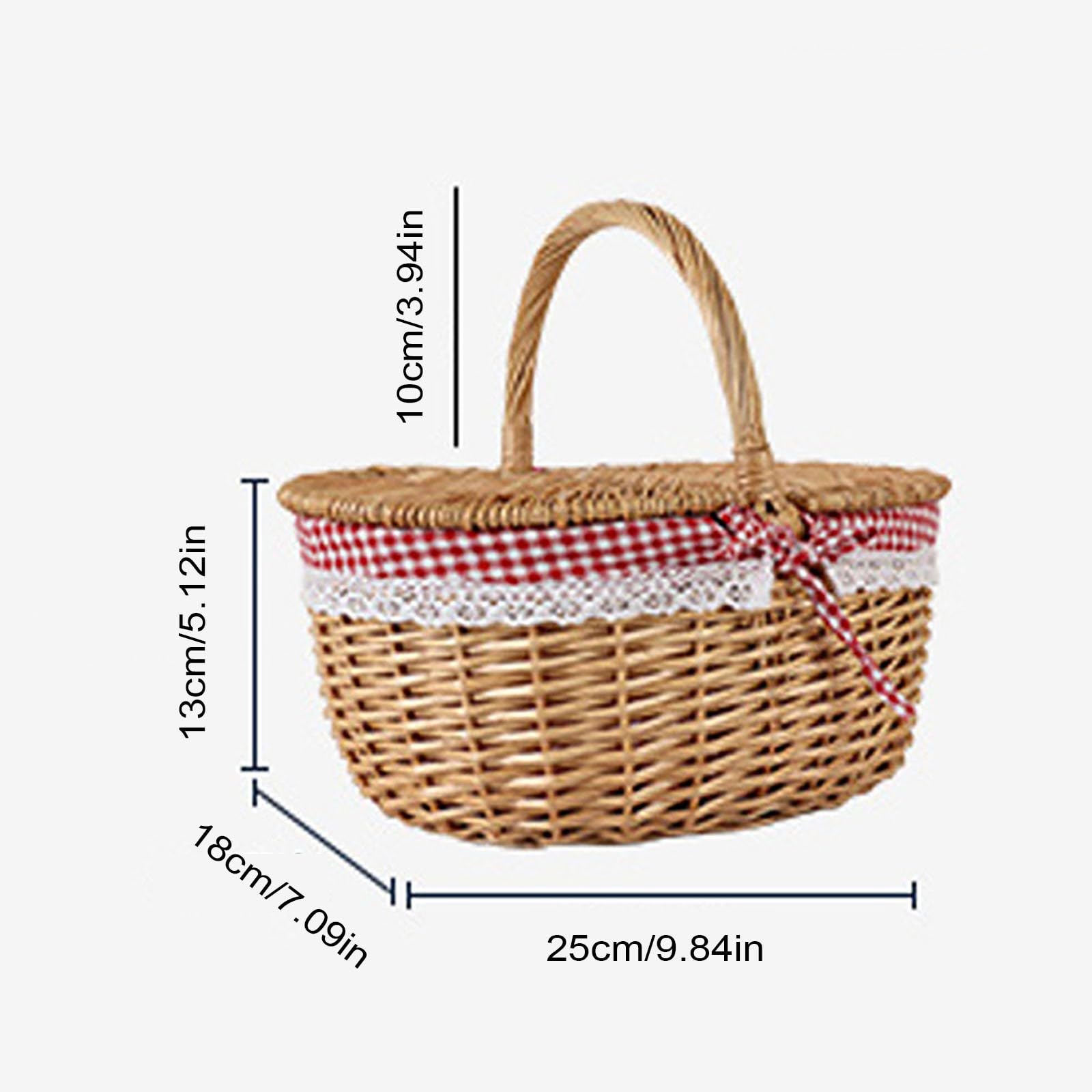 Kosz wielkanocny, tkany kosz wiklinowy z podwójnymi pokrywkami, wiadro piknikowe z wierzbą, 25 cm, na polowanie na jajka, koronkowa podszewka z tkaniny, rustykalna wiosenna torba na prezent na