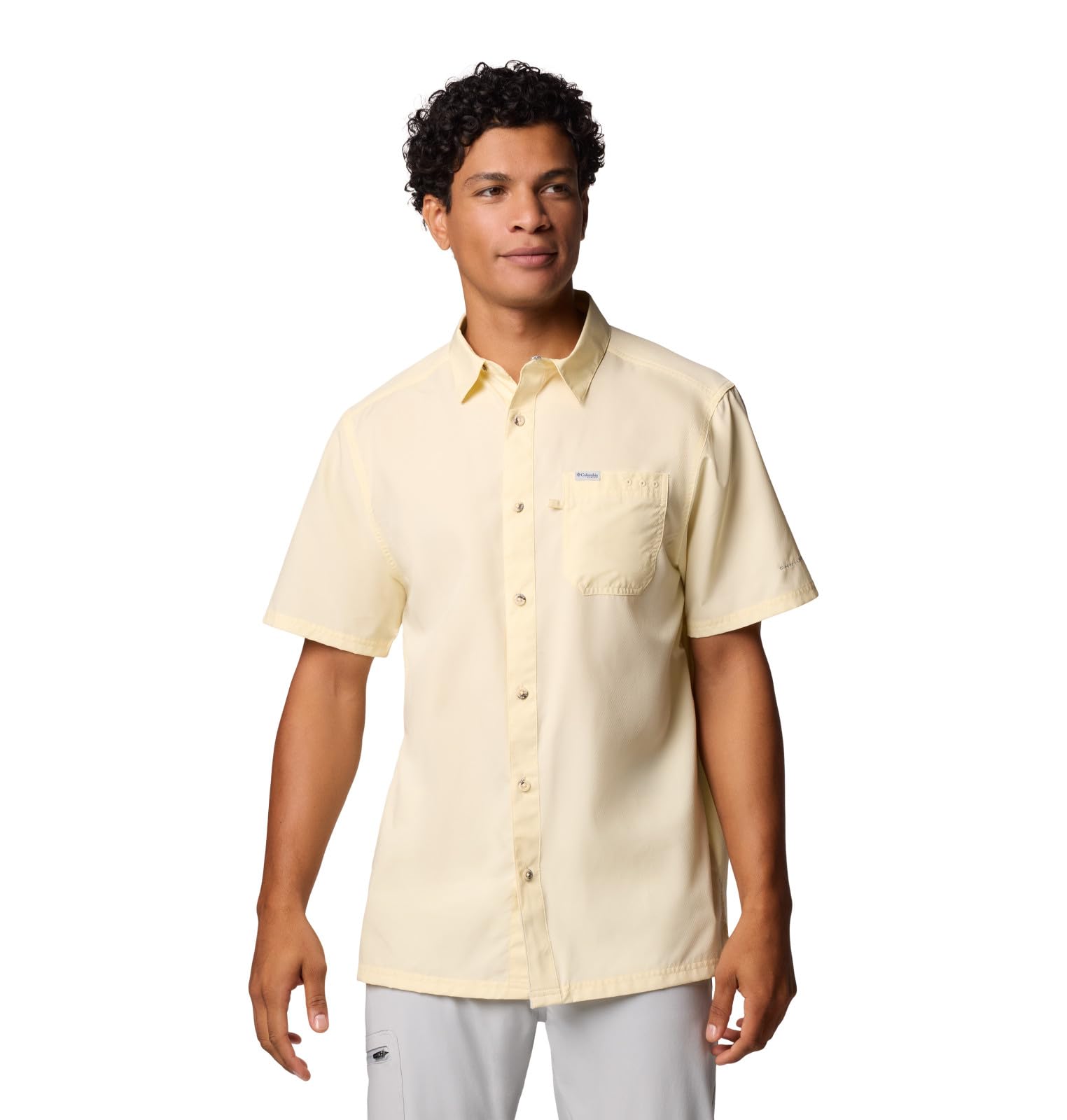 Columbia Mens Slack Tide Short Sleeve Camp Shirt, Lemon Wash, 3X Tall