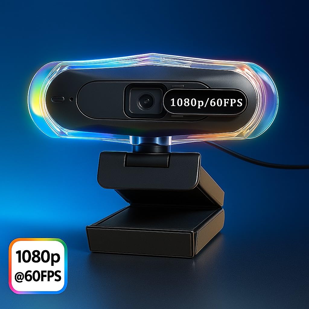 4K & 1080P 60FPS Webcam with Autofocus, Dual Mics, RGB Lighting, Privacy Cover, & Play for Streaming/Conferencing(4K AF)