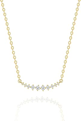 14k Solid Yellow Gold 0.17cttw Natural Genuine Diamond Bar Smile Pendant Necklace Simple Fine Jewelry Anniversary Christmas Mother’s Day Gifts for Mom Wife Women Girls, 16+2" Inch