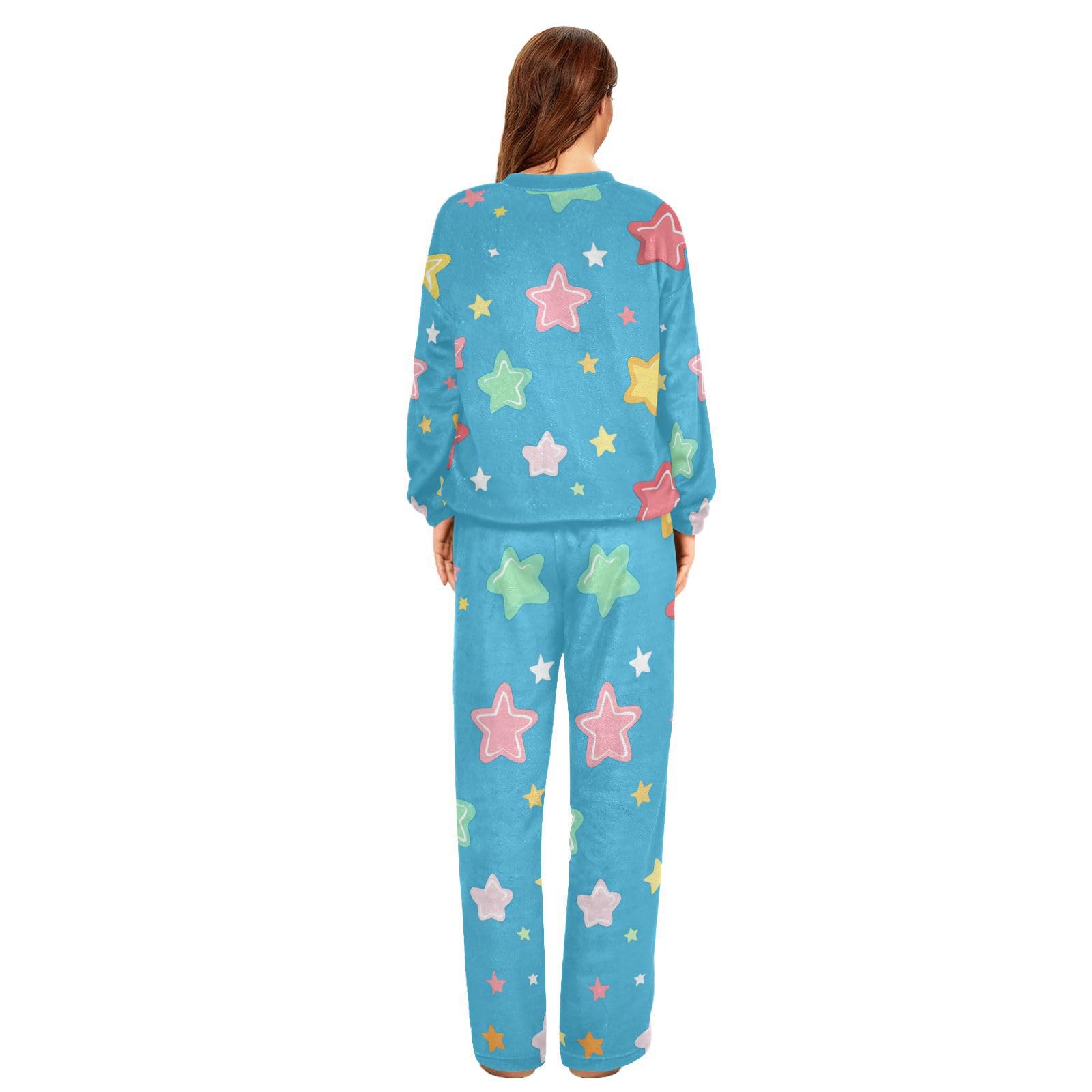 Pigiama da donna a maniche lunghe in pile colorato con tasche
