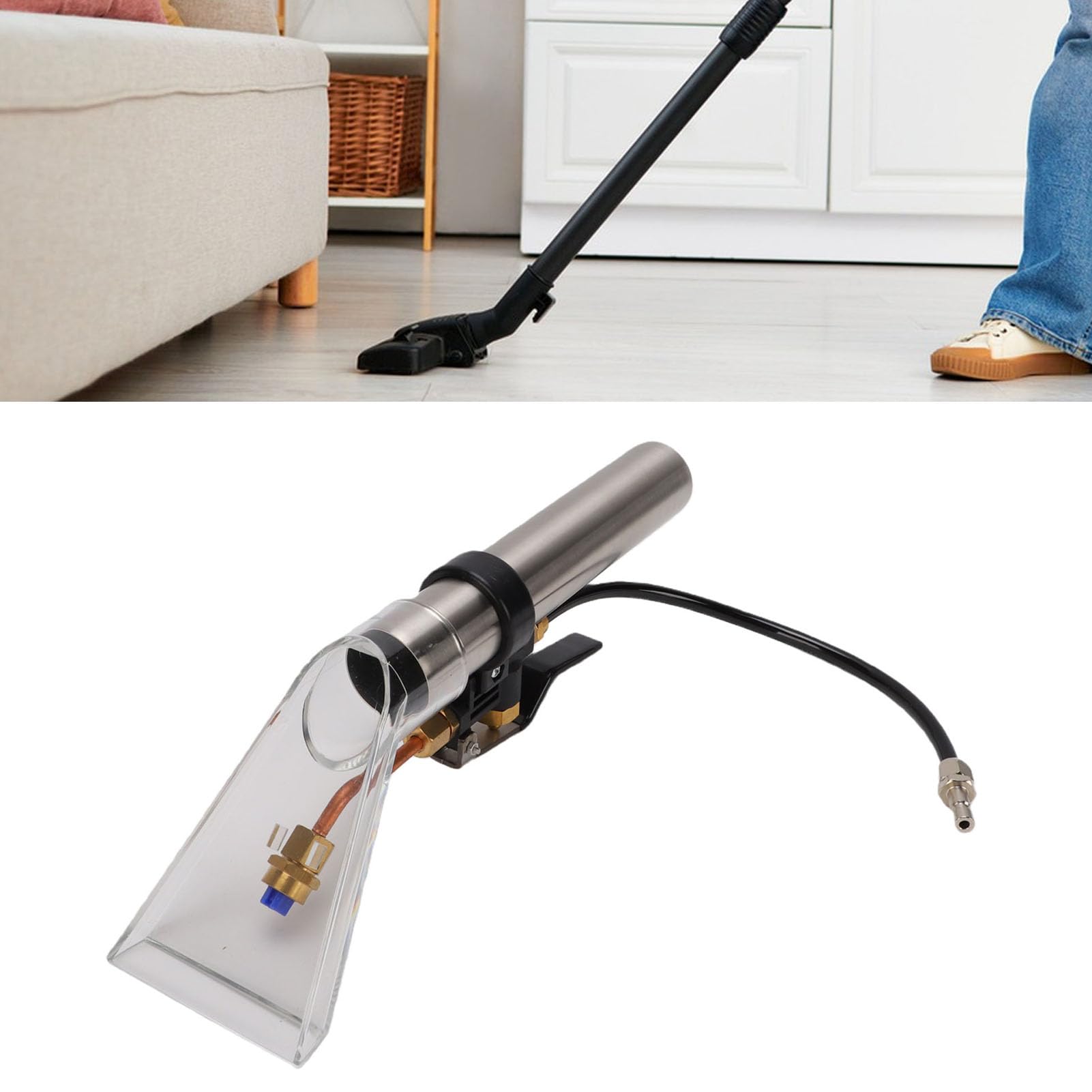 Adaptador de Aspiradora, Adaptador de Aspiradora en Seco y Húmedo con Boquilla Transparente, Diseño Reforzado con Latón Duradero, Accesorio Extractor de Limpieza de Alfombras