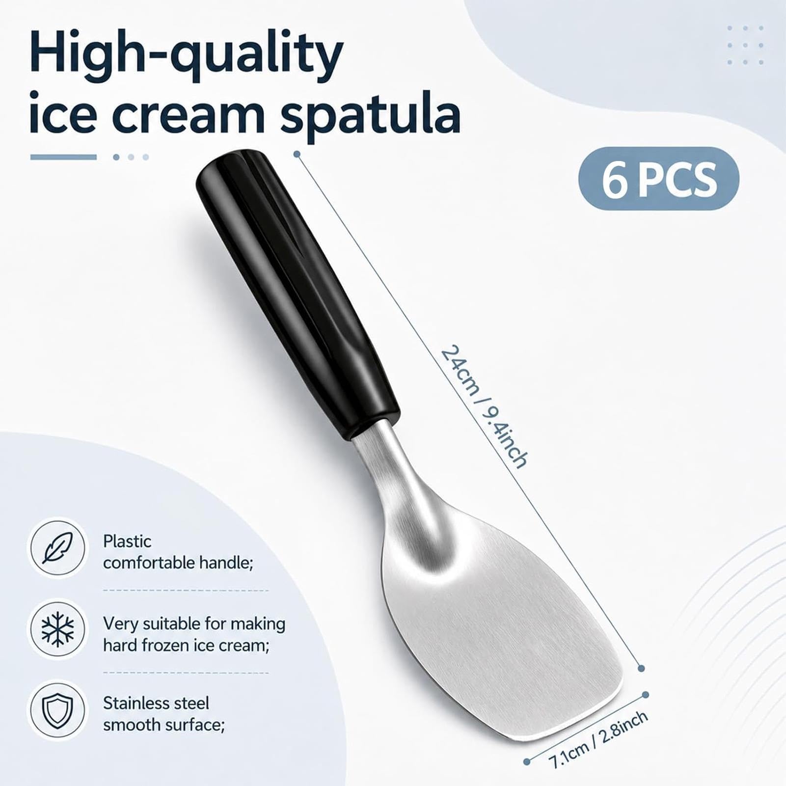 Lot de 6 cuillères à glace en acier inoxydable 430, cuillères à dessert glacées robustes en métal, pour pâte à biscuits, outil de service en cuisine pour usage