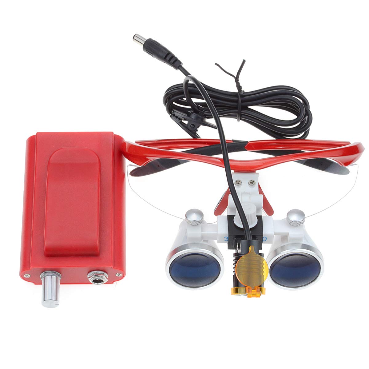 TEPTOARCH 3.5X 420mm Working Distance Optical Glass Loupes and 3W Head Light Lamp with Filter Cloth Bag (Red)