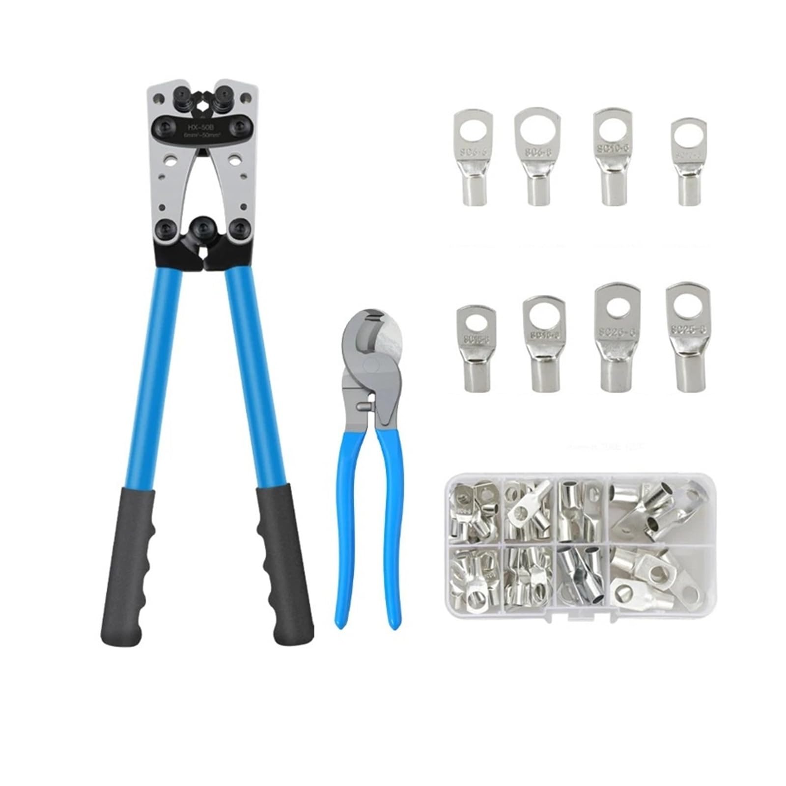 Crimping Pliers Tube Terminal Crimper Hex Crimp Tool Multitool Battery Cable Lug Hand Tools HX-50B 6-50mm² AWG 10-0(HX-50B 60pcs Set)