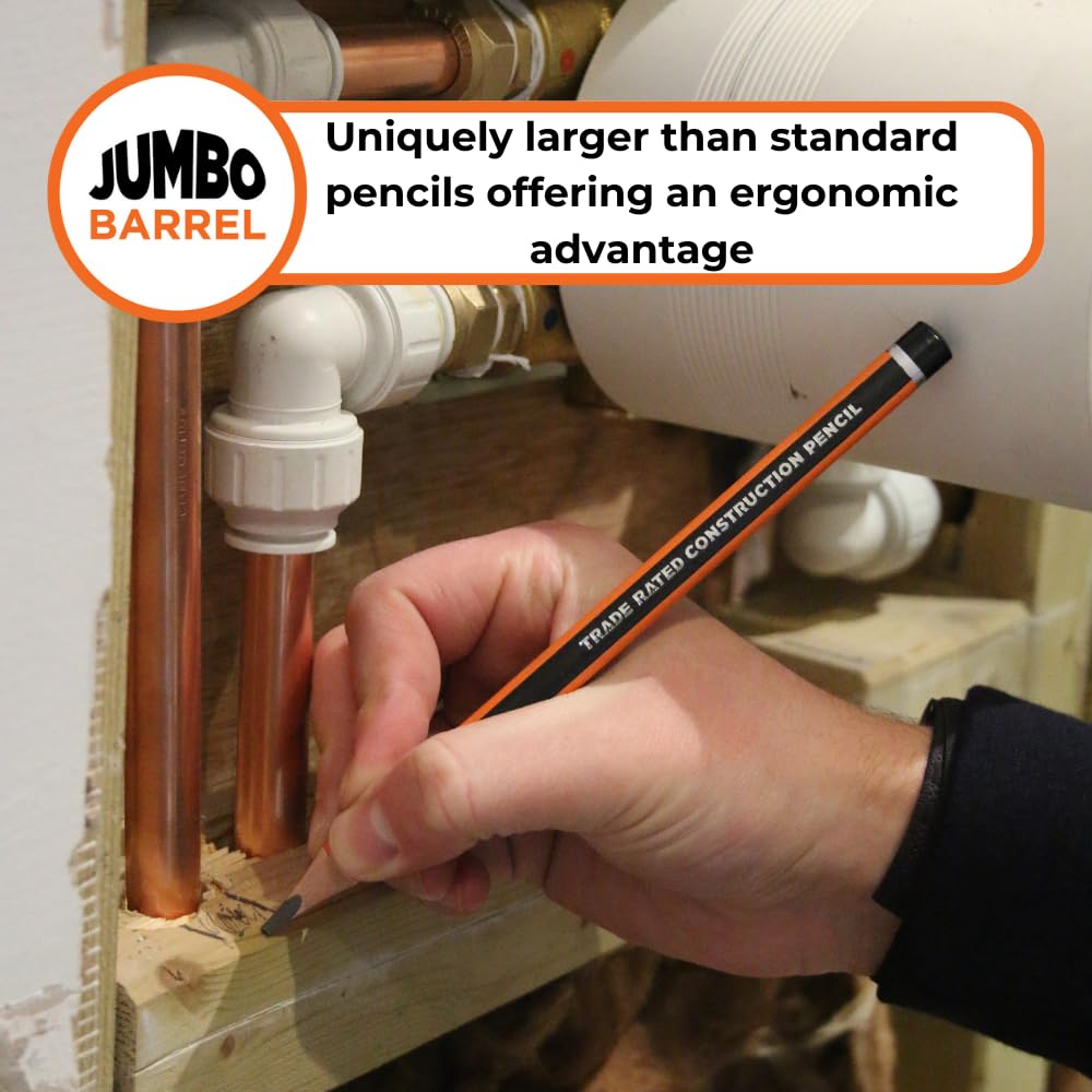 Carpenters Pencils Pack of 5 | Builders Pencil with TriGrip Jumbo Barrel - Construction Pencils Having Hard Lead for Marking Wood, Brick, Concrete & Plasterboard | Work Pencil for Builders — Amazon image 7