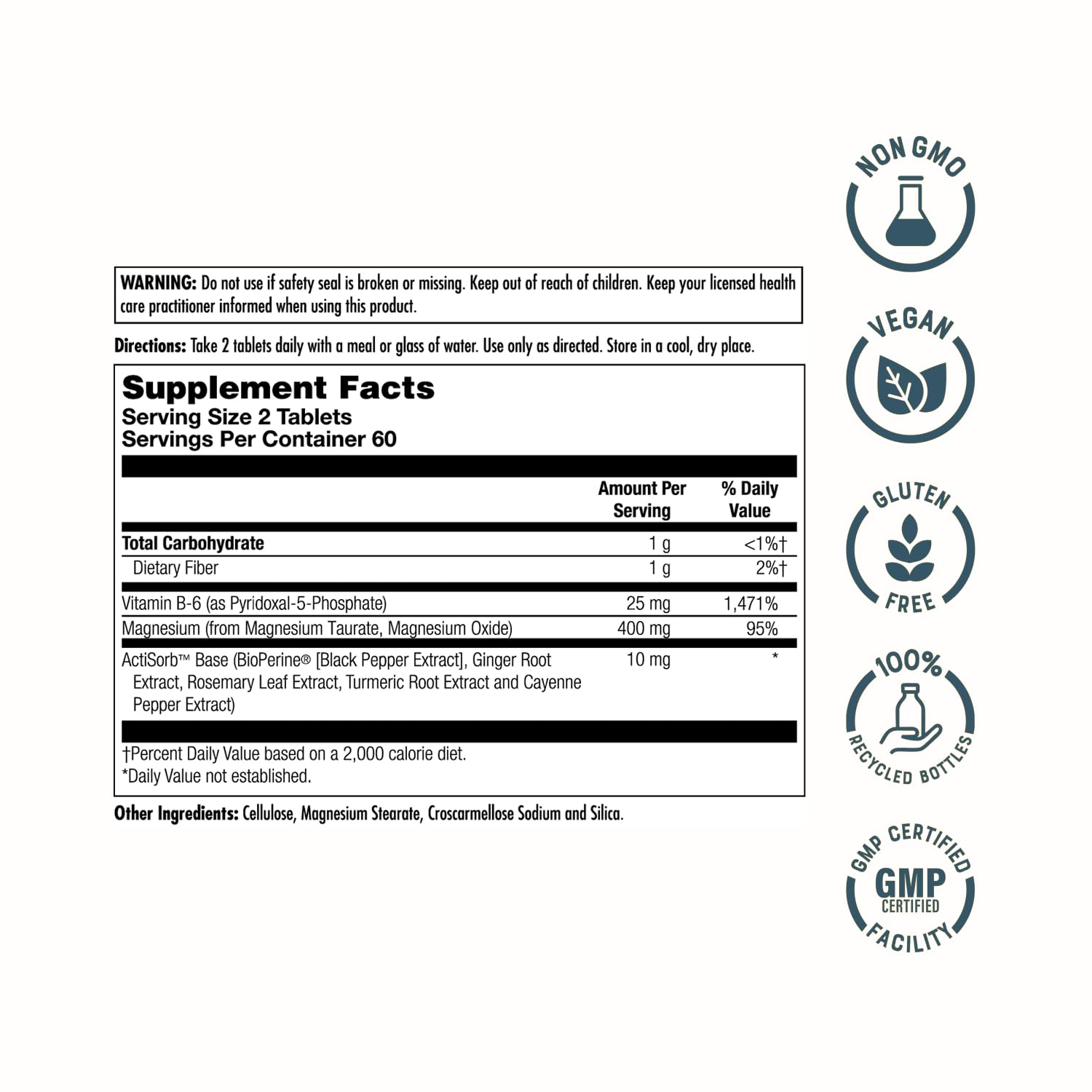 KAL Magnesium Taurate 400mg Plus Vitamin B6, Chelated Magnesium Supplement, High Absorption Magnesium Complex, Muscle and Heart Health Support, Vegan, Gluten Free, 60-Day Guarantee, 60 Serv, 120 Tabs — Amazon image 2