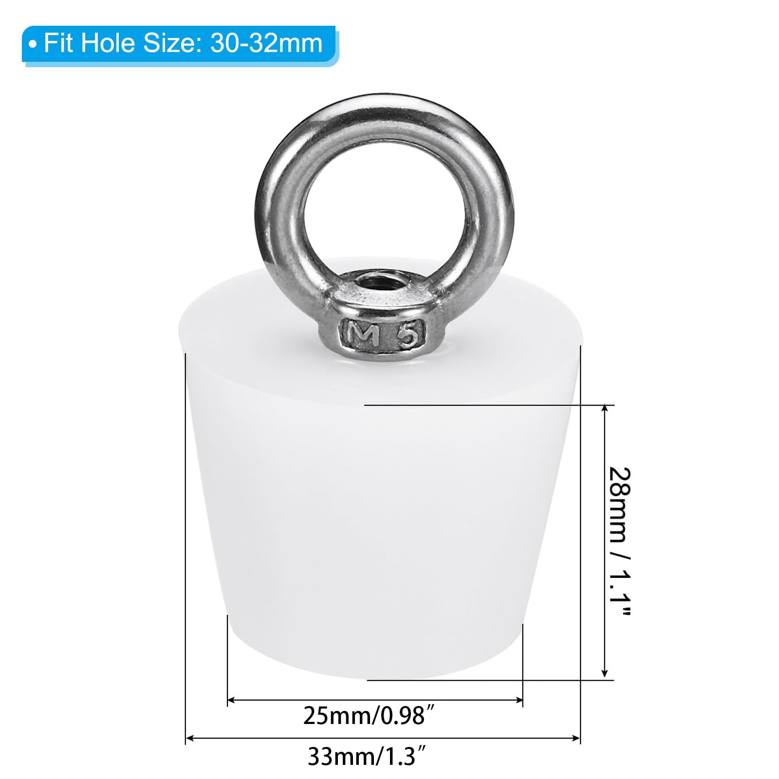 TOP-VIGOR 2Pcs Rubber Tapered Plug, 25mm to 33mm Solid Bathtub Bungs Stopper with Ring - Image 2