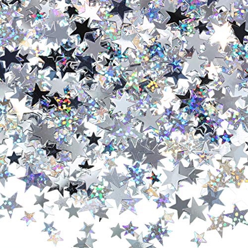 Image of Hestya Star Confetti Glitter Table Confetti Metallic Foil Stars for Christmas Party Wedding Festival Decorations(Silver Set,10mm and 6mm,60g)