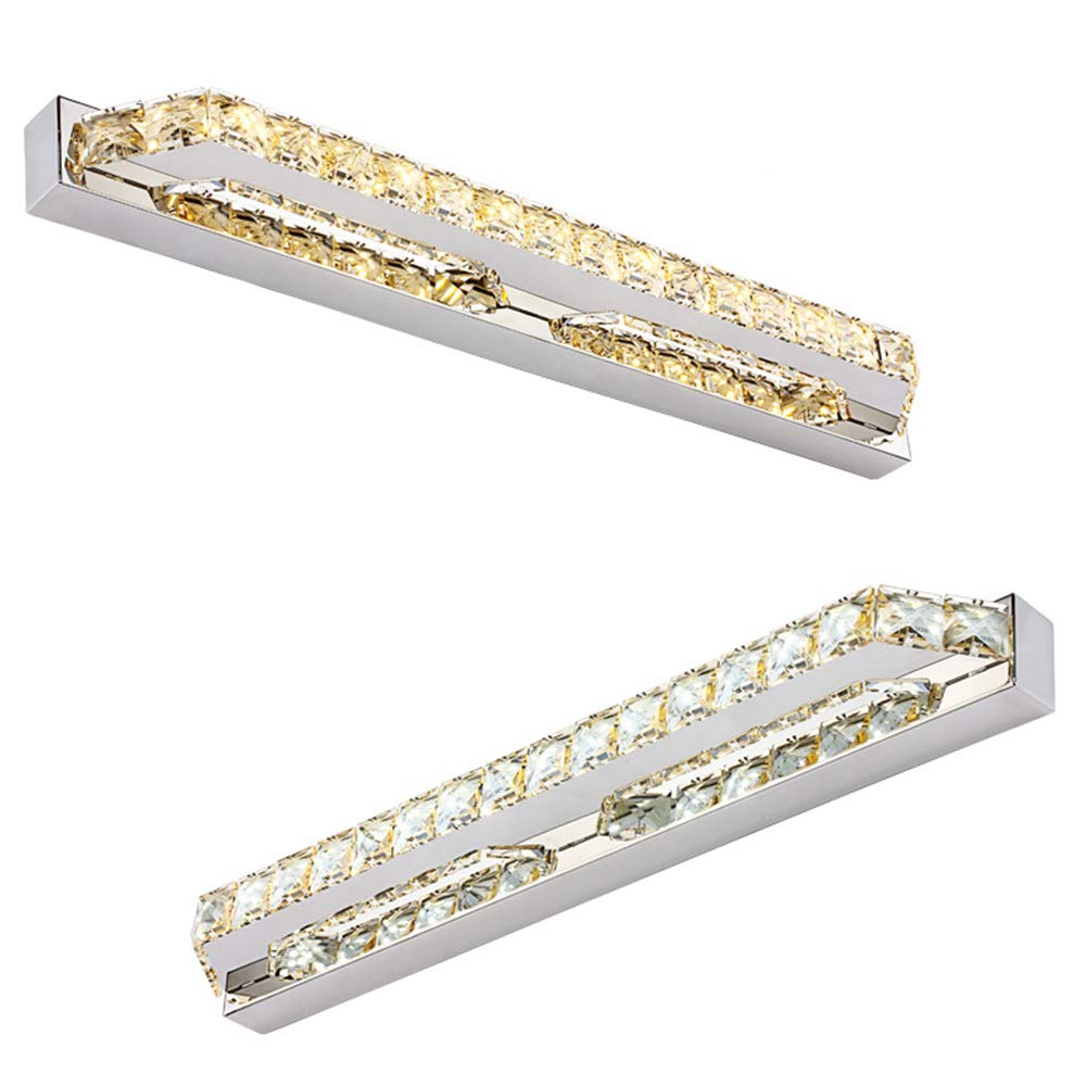 LED Spiegellampe Transparent Kristall Spiegelleuchte Rechteck Design Spiegel Frontlicht Wandleuchte Rostfreier Stahl Badezimmer Toilette Schminktisch Beleuchtung Warmweiß L68CM 18W,68cm warm white