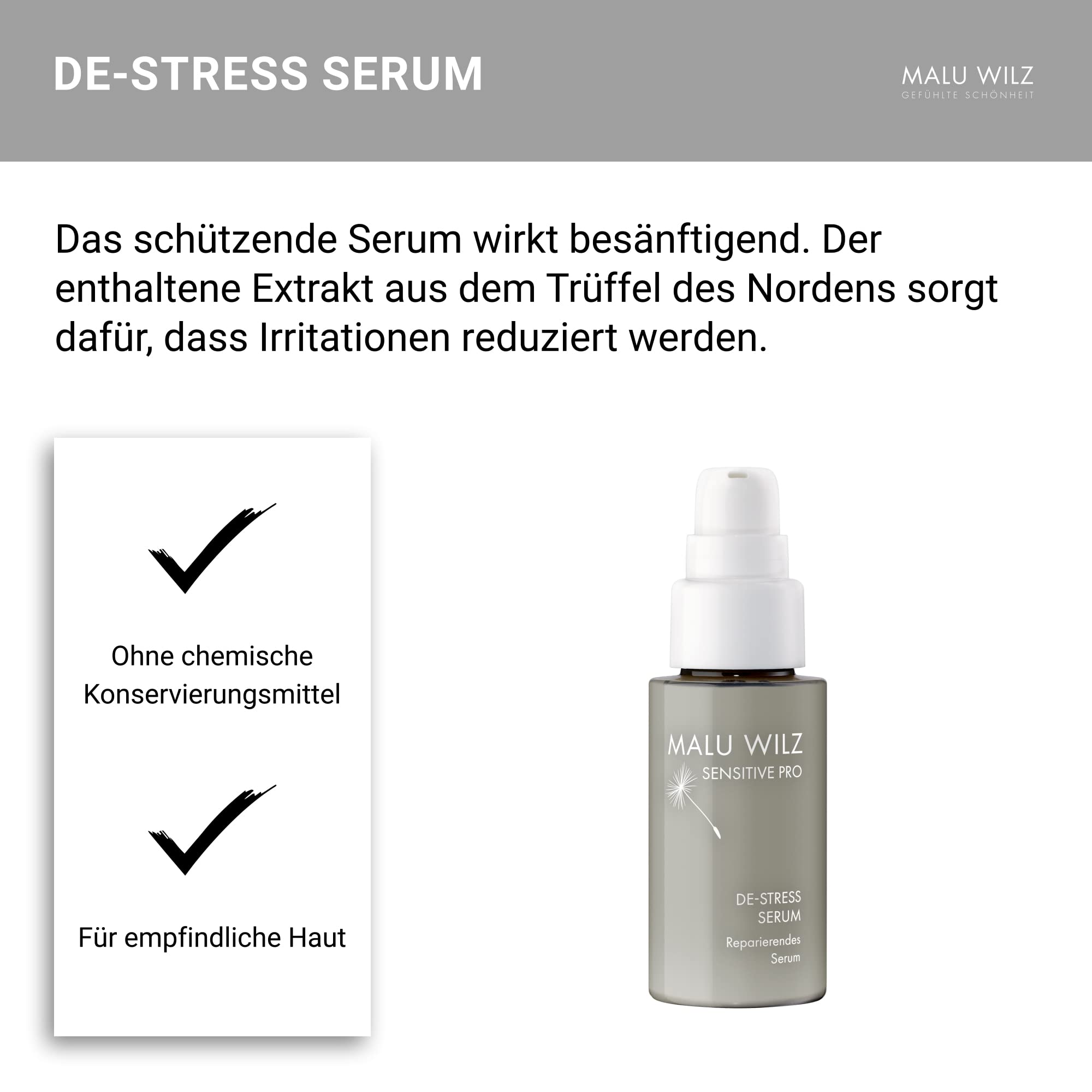 Malu Wilz DE-Stress Serum 30 ml I Skincare Gesichtspflege-Serum für sanfte Gesichtsreinigung I Schützender Gesichtsreiniger mit Hyaluronsäure I Vegan