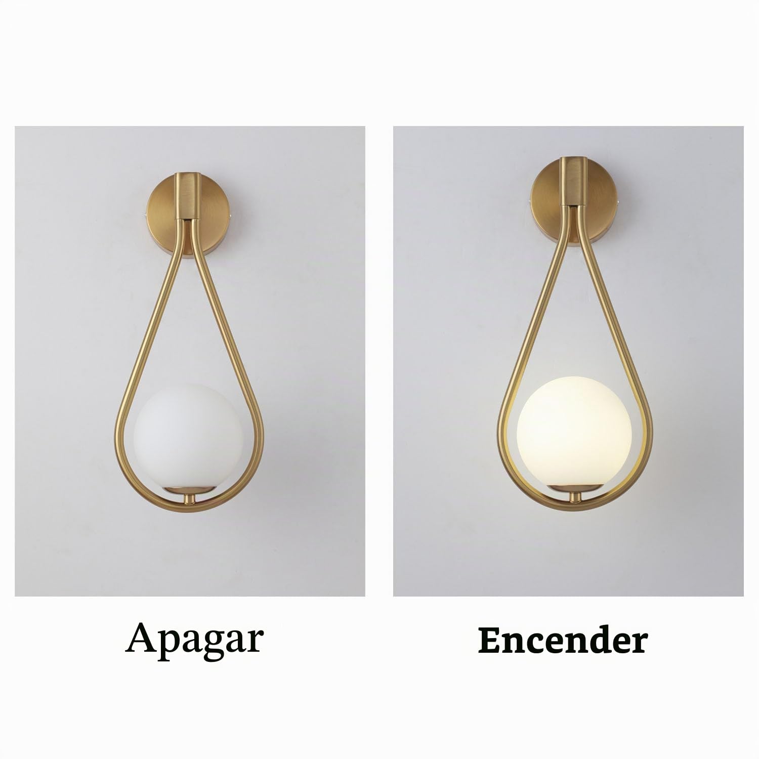 zhxinashu Aplique pared Interior, 5W Bola de Vidrio Lámpara de Pared, Apliques de Pared de Hierro, Lámpara de Pared para Sala de Estar, Dormitorio y Lado de la Cama(Dorado)