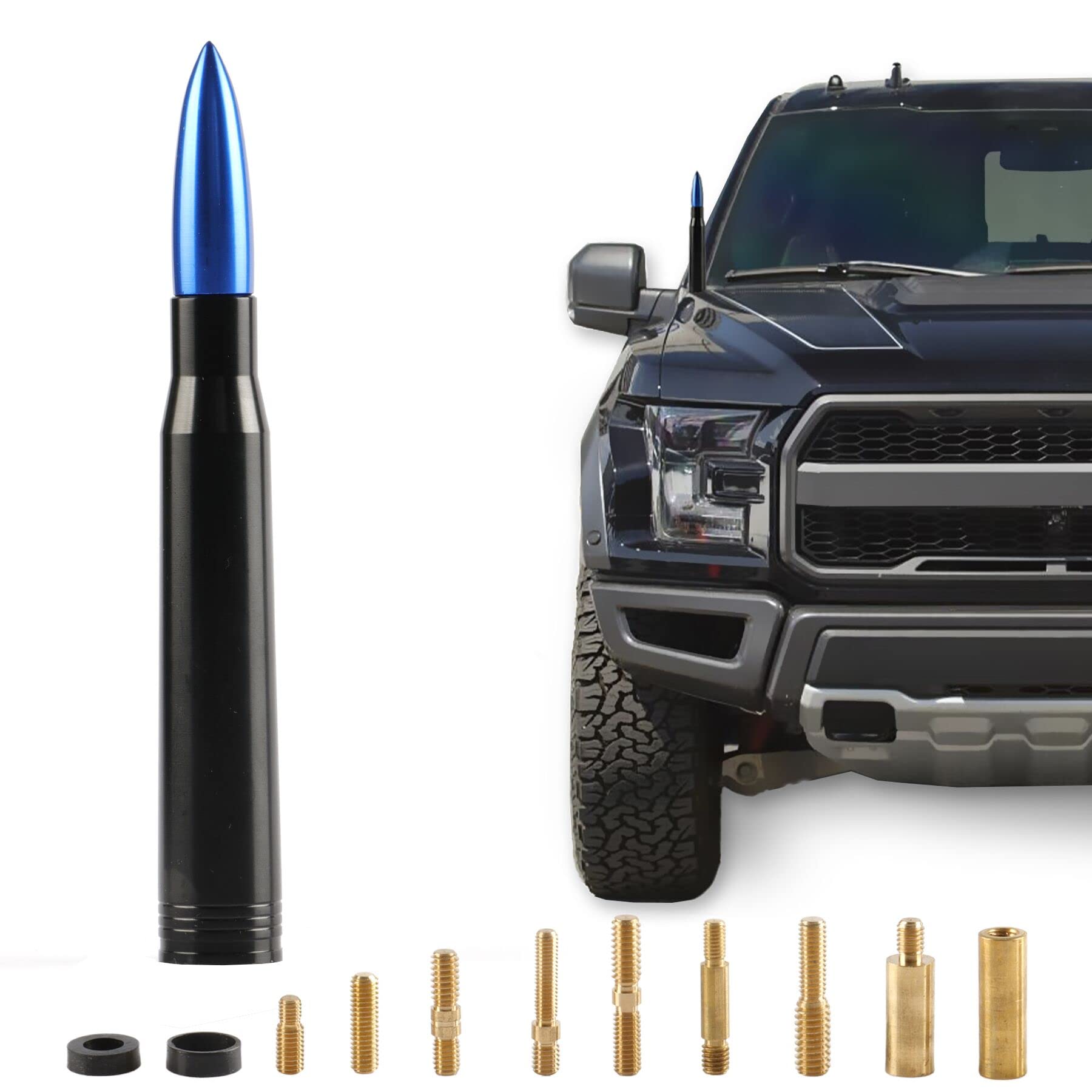 BJSIA Universal Car Antenna Replacement Compatible with Ford, Dodge, Chevrolet, GMC, Jeep, Toyota Truc kReplacement Antenna - Made of Rugged Billet and Aluminum, Blue, Car Accessories