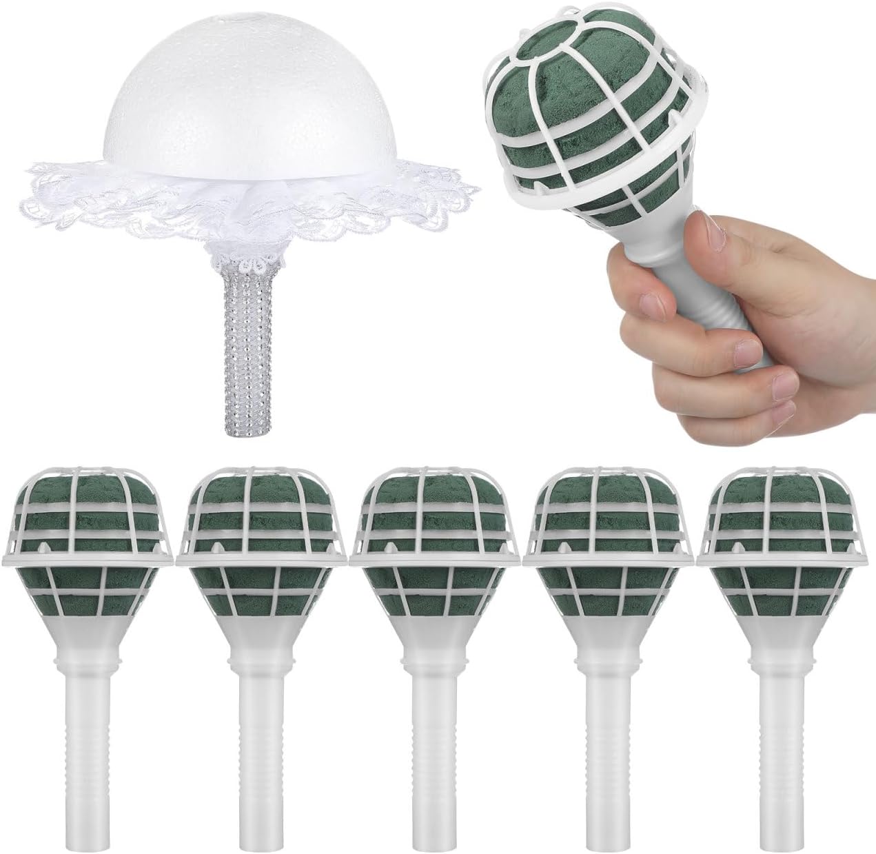 TEHAUX Bridal Wedding Bouquet Holder Kit Flower Bouquet Holder for Bride Wedding Accessories for Fresh and Artificial Flower Arrangement Floral Handle Set for Party Decor 7Pcs