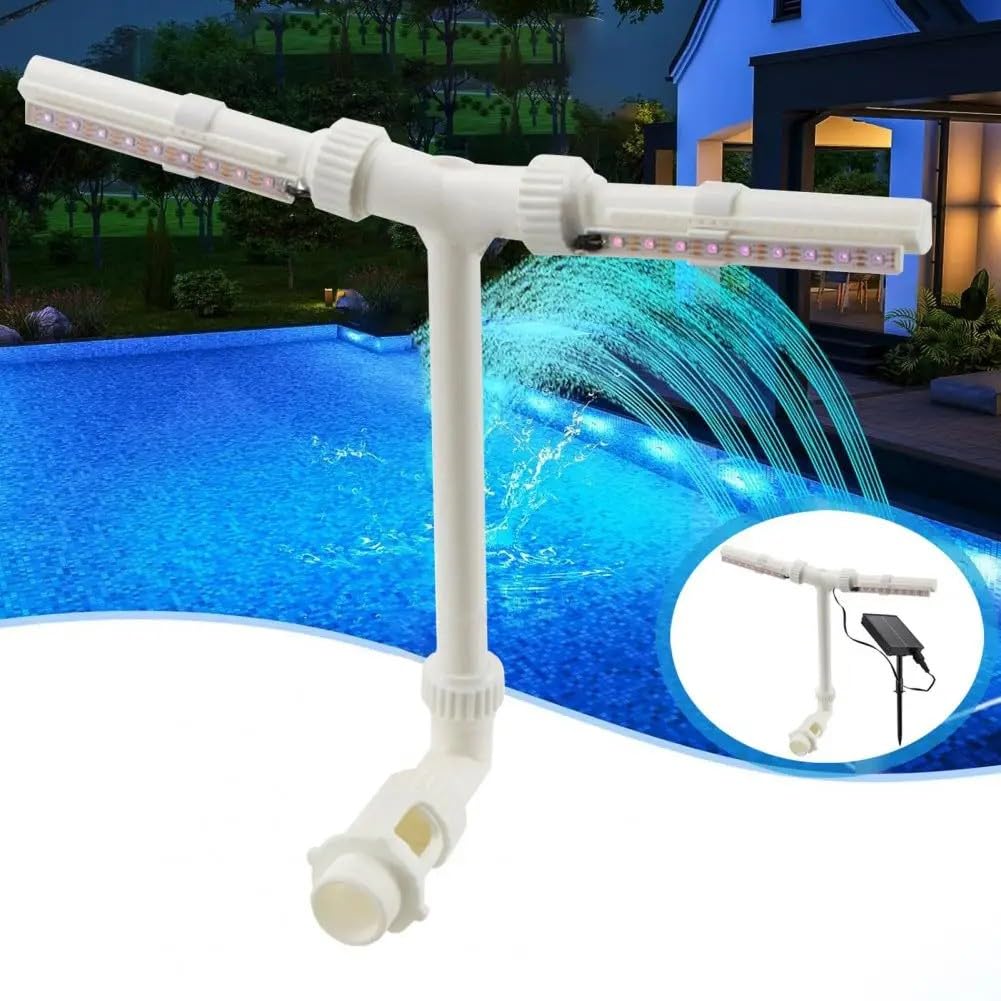 Fontaine solaire blanche pour piscine, lumières télécommandées, pulvérisation réglable en hauteur, compatible hors sol