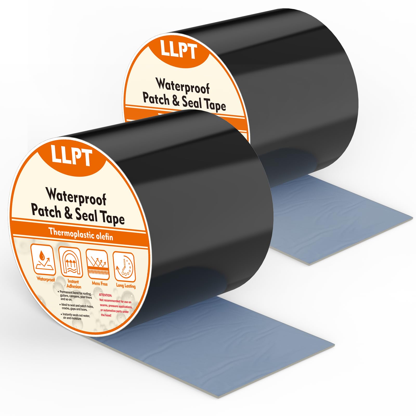 LLPT Waterproof Patch and Seal Tape 4” x 13 Ft 2 Pack Extra Thick Adhesive Layer UV Resistant Backing Permanent Bond Instant Seals for Repairing Gaps