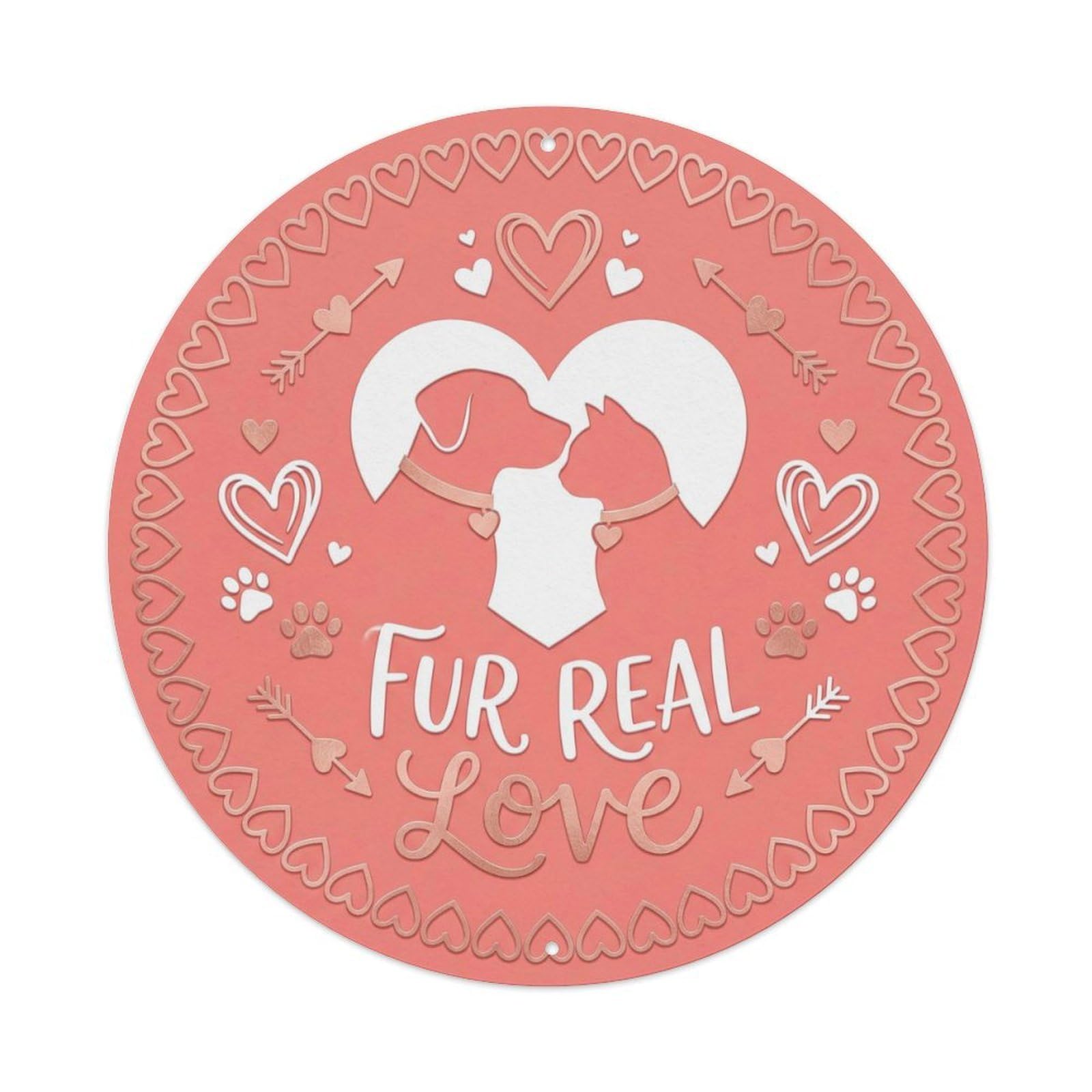 Fur Love Pet Quote Rustic Humor Vintage Cute Heart Metal Tin Sign